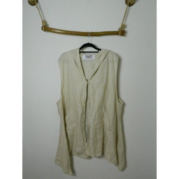 Night Studio Linen Jacket  Shacket Beige Linen Lagonlook Pockets Hooded X-Large - Picture 6 of 8